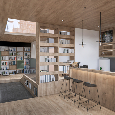  现代书店 书吧su模型 