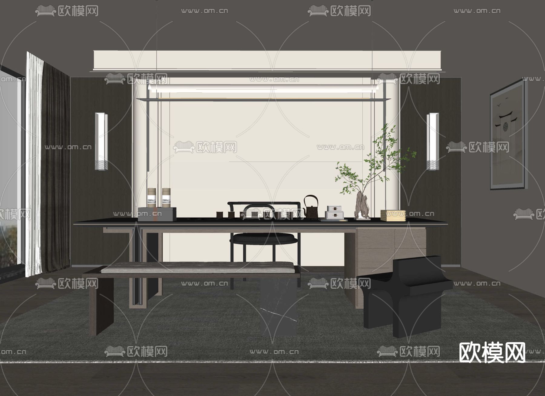 新中式茶室su模型