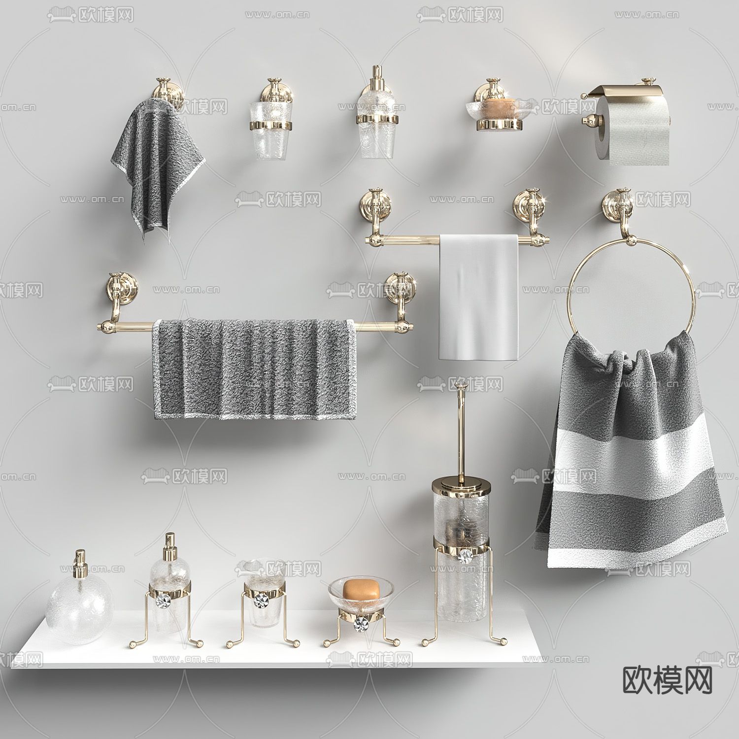 毛巾架 纸巾架 卫浴小件3d模型下载（渲染图1）