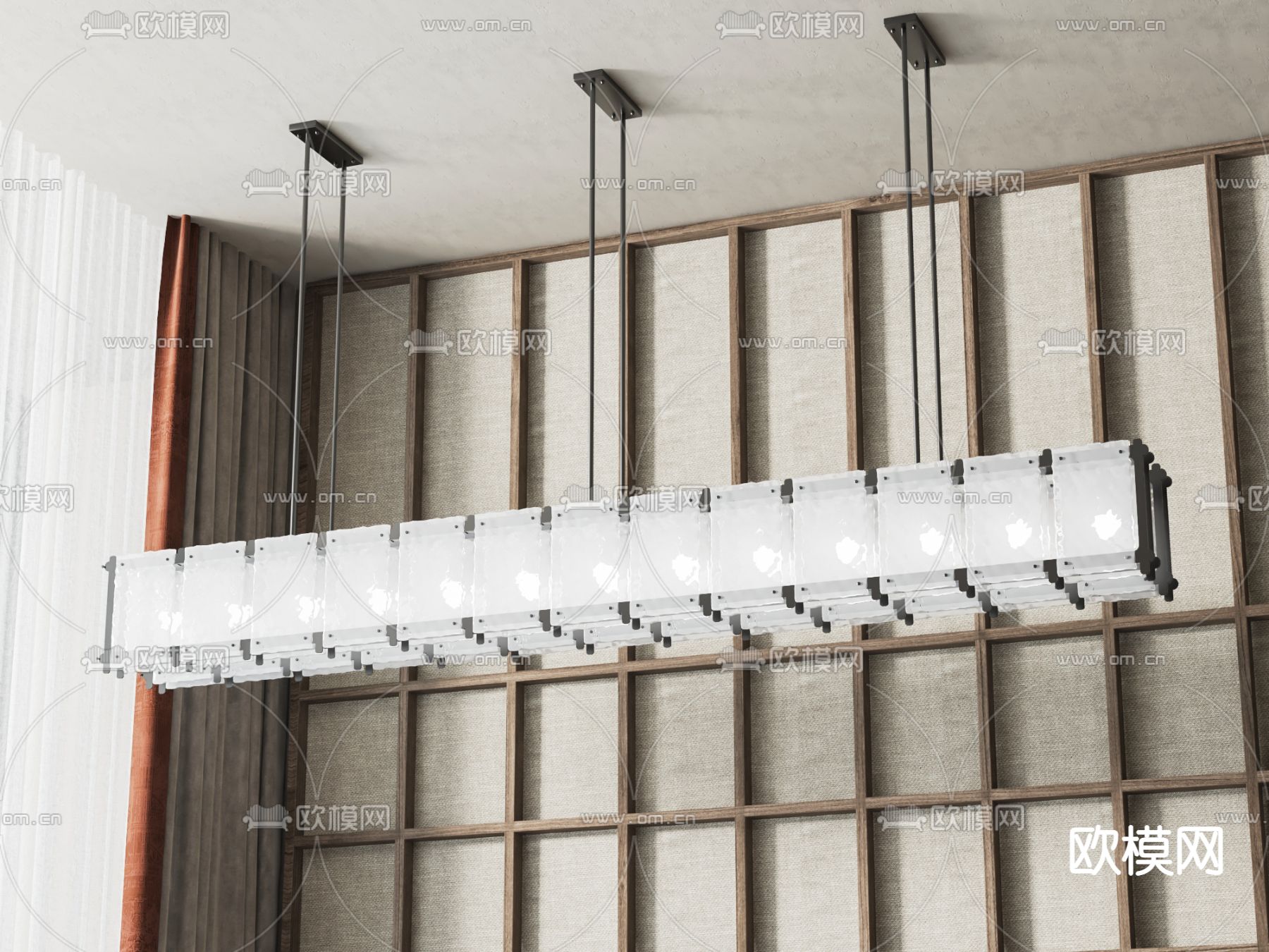 新中式办公吊灯su模型下载（渲染图1）