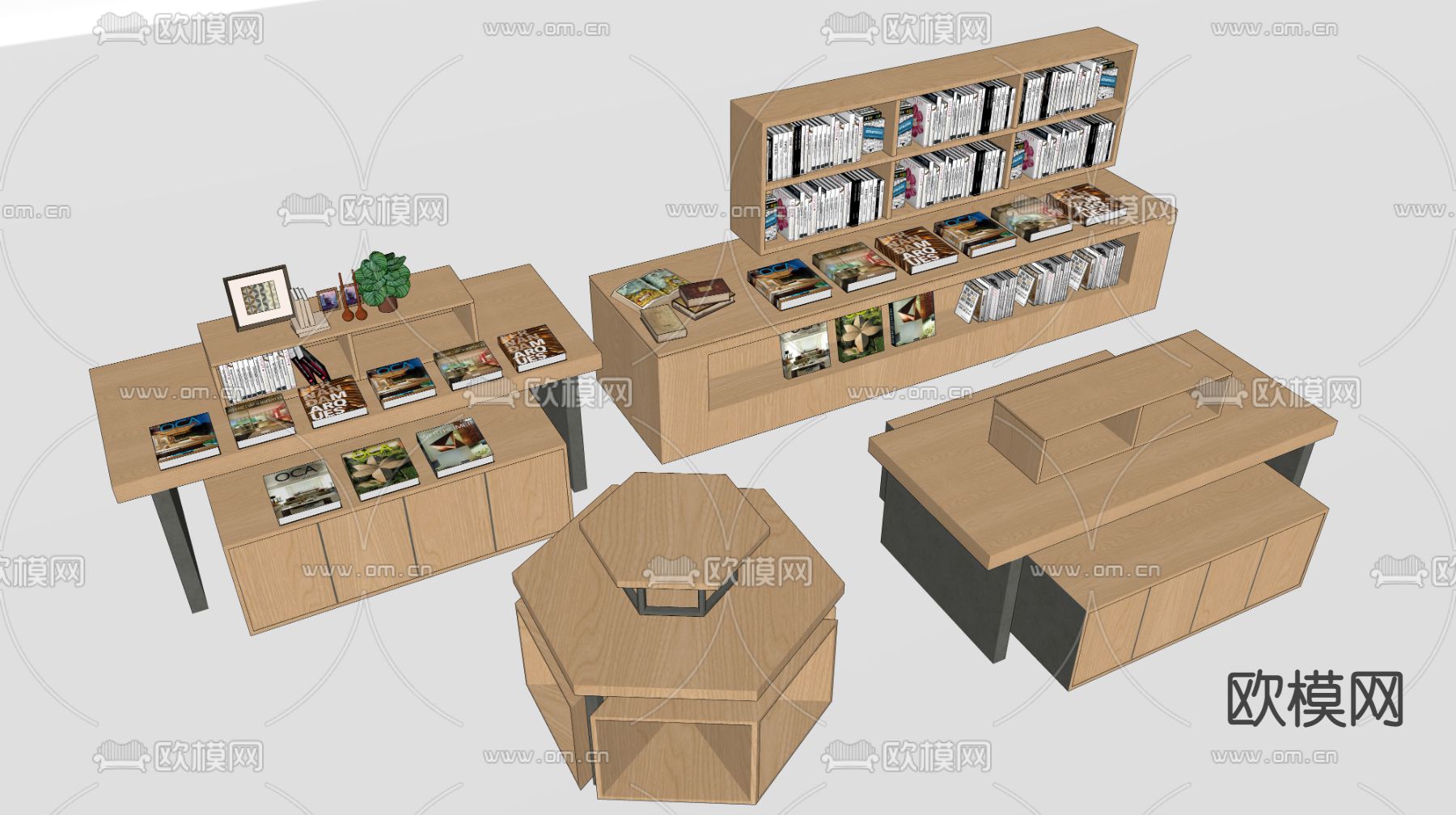 现代书架 书柜su模型下载（渲染图2）