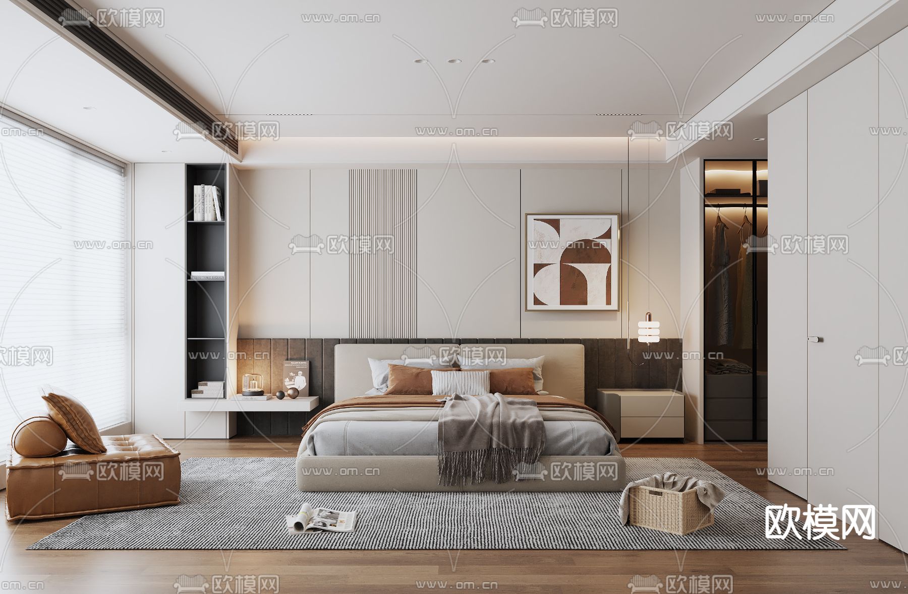 现代卧室su模型下载（渲染图1）