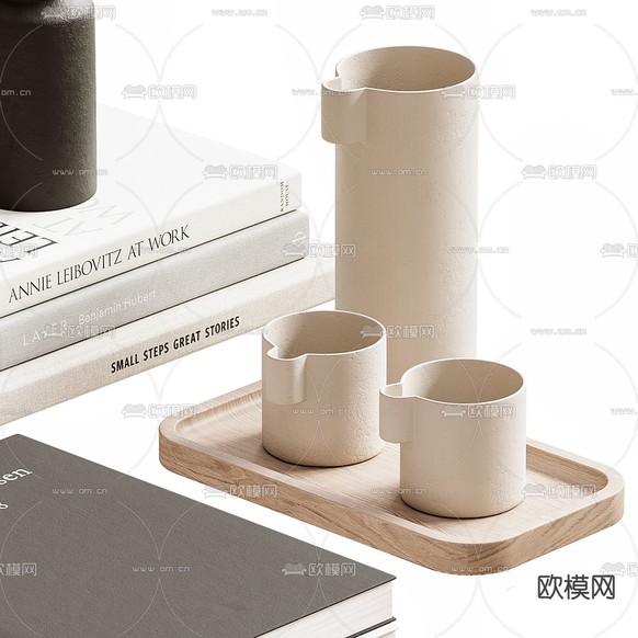 桌面摆件 书籍 花瓶3d模型下载(渲染图2)
