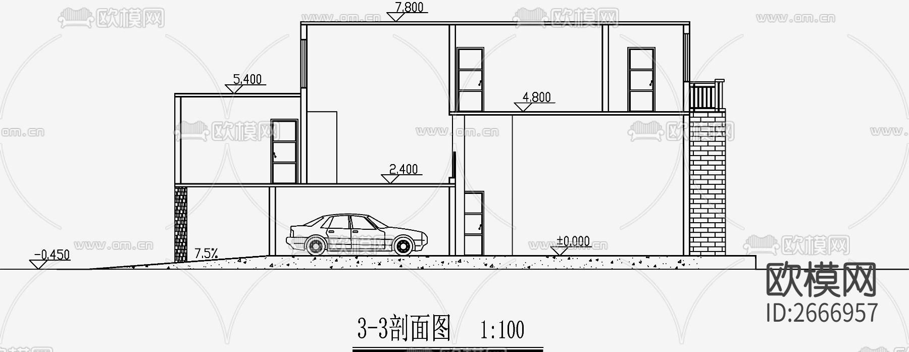 现代简约别墅效果图cad施工图下载（渲染图3）