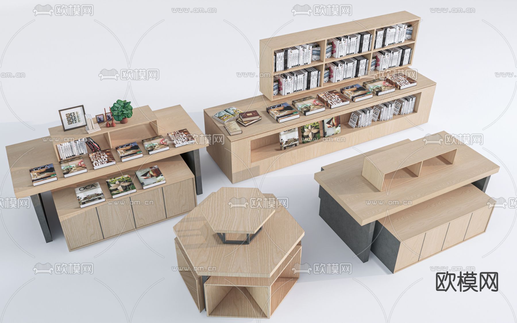 现代书架 书柜su模型下载（渲染图1）