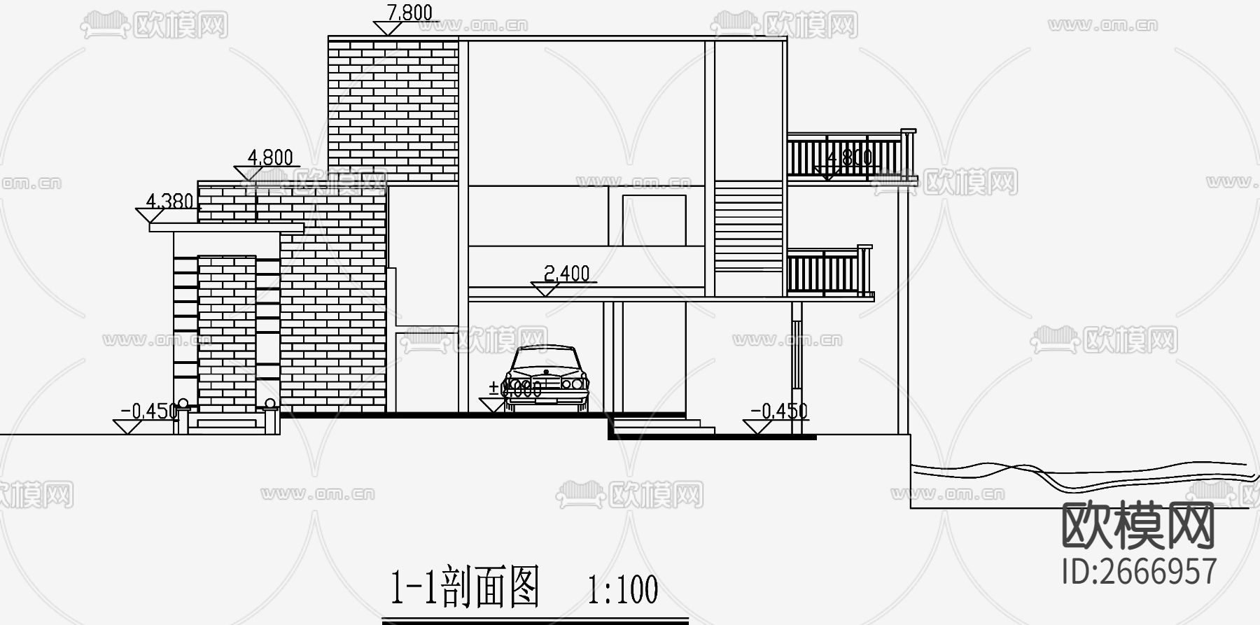 现代简约别墅效果图cad施工图下载（渲染图1）