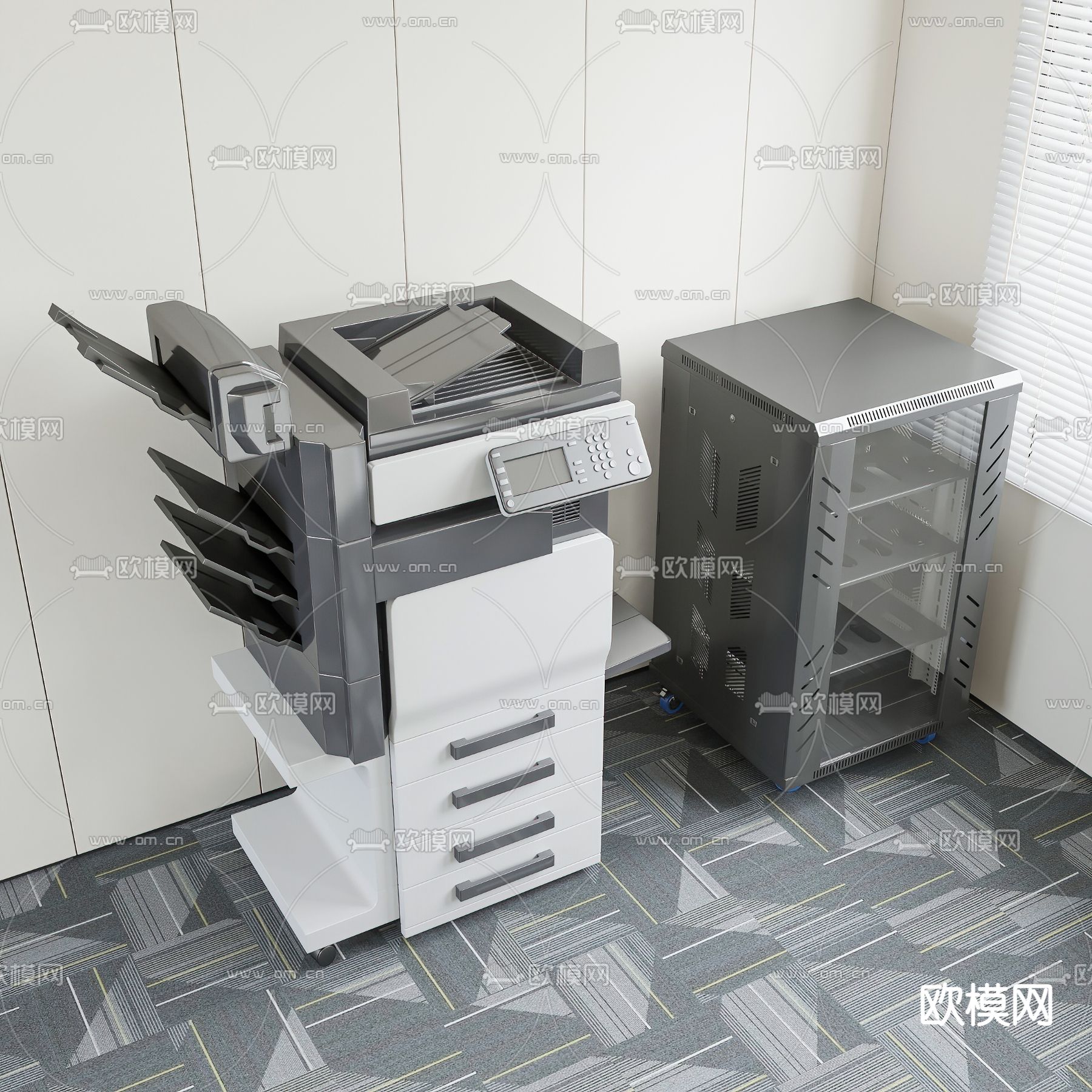 现代办公打印机su模型下载（渲染图1）