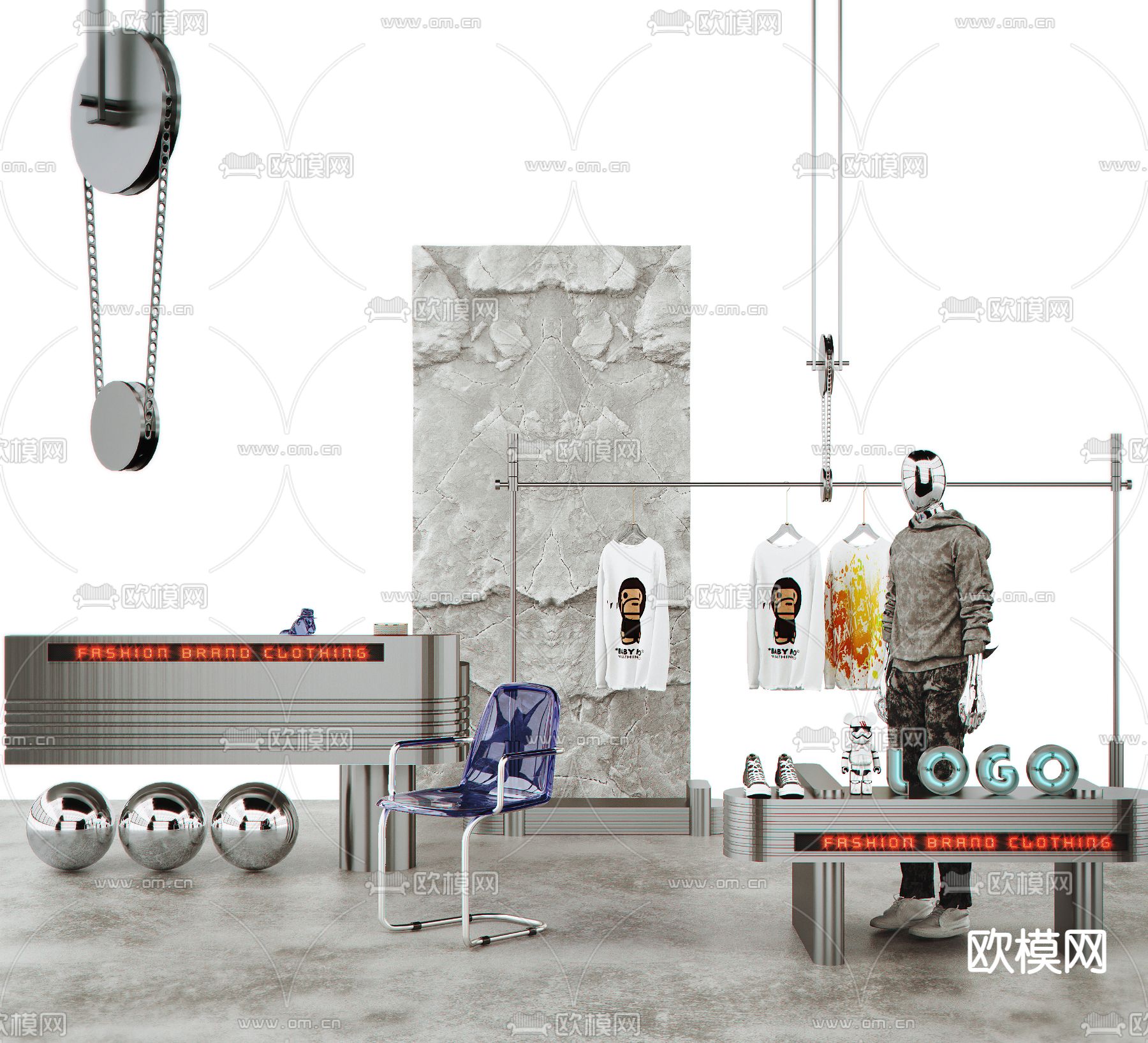 服装店 衣架 货架 模特3d模型下载（渲染图1）