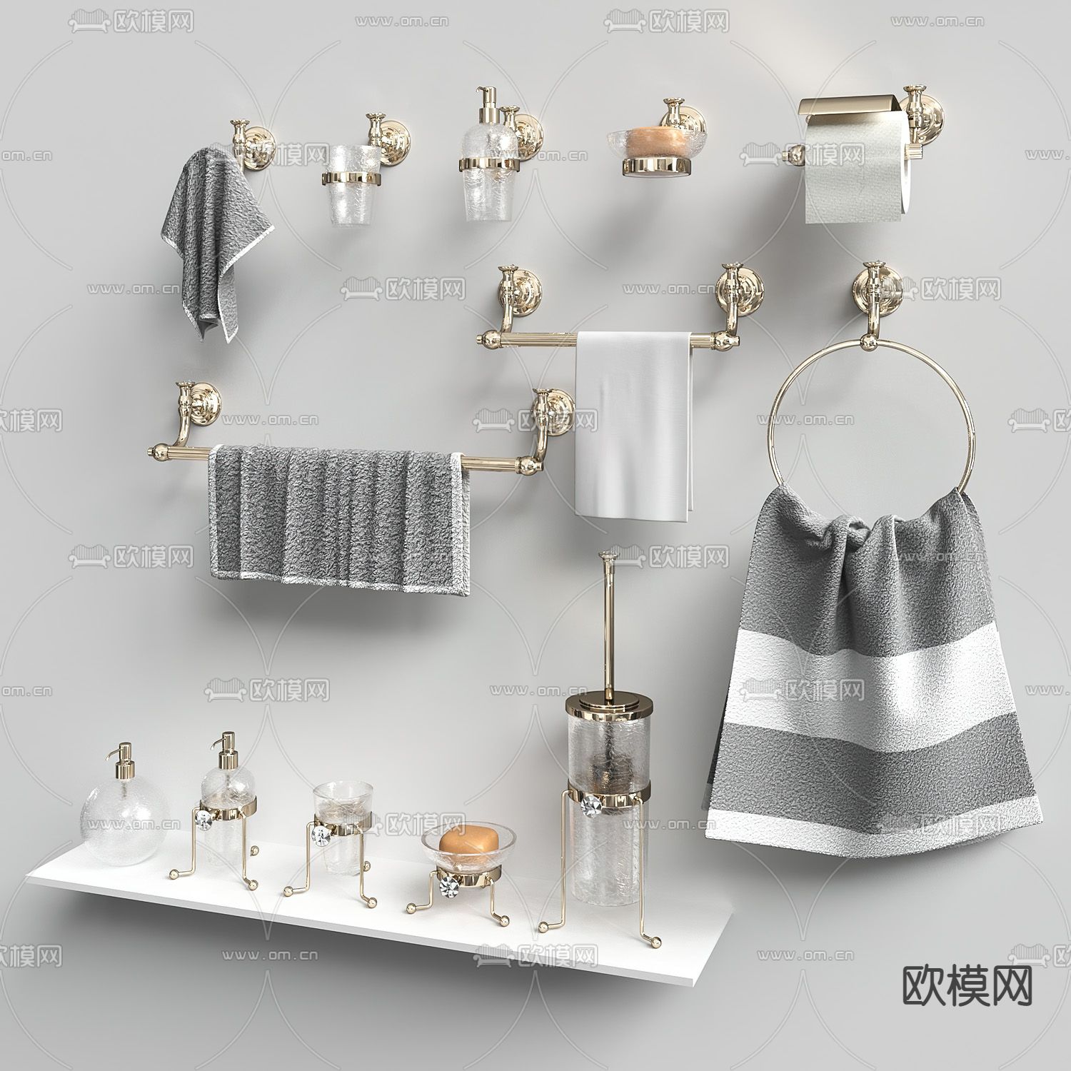 毛巾架 纸巾架 卫浴小件3d模型下载（渲染图2）