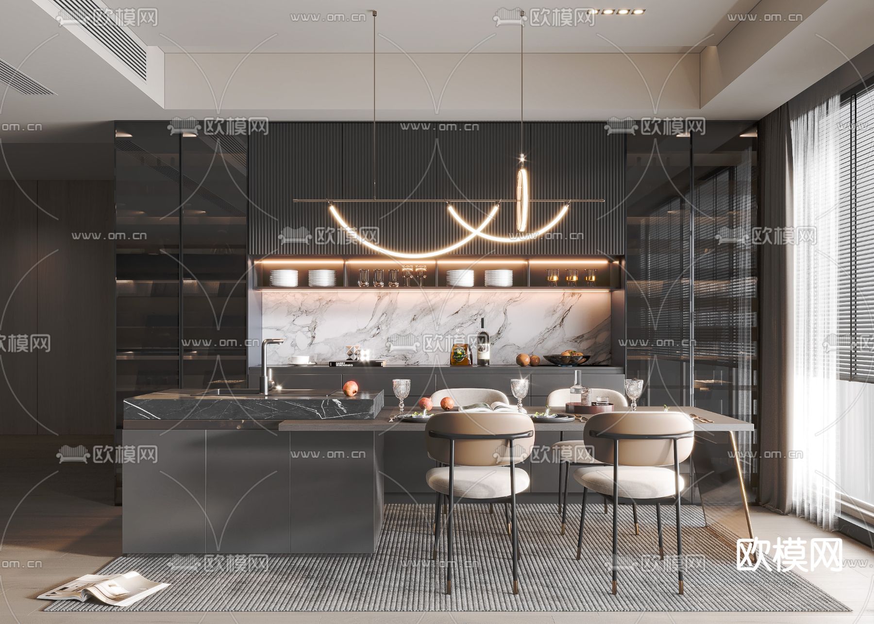 暗黑风餐厅3d模型下载（渲染图1）