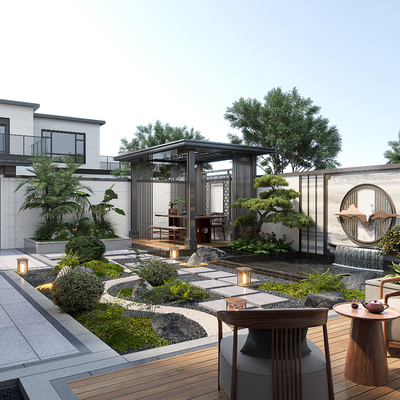  新中式庭院景观su模型 