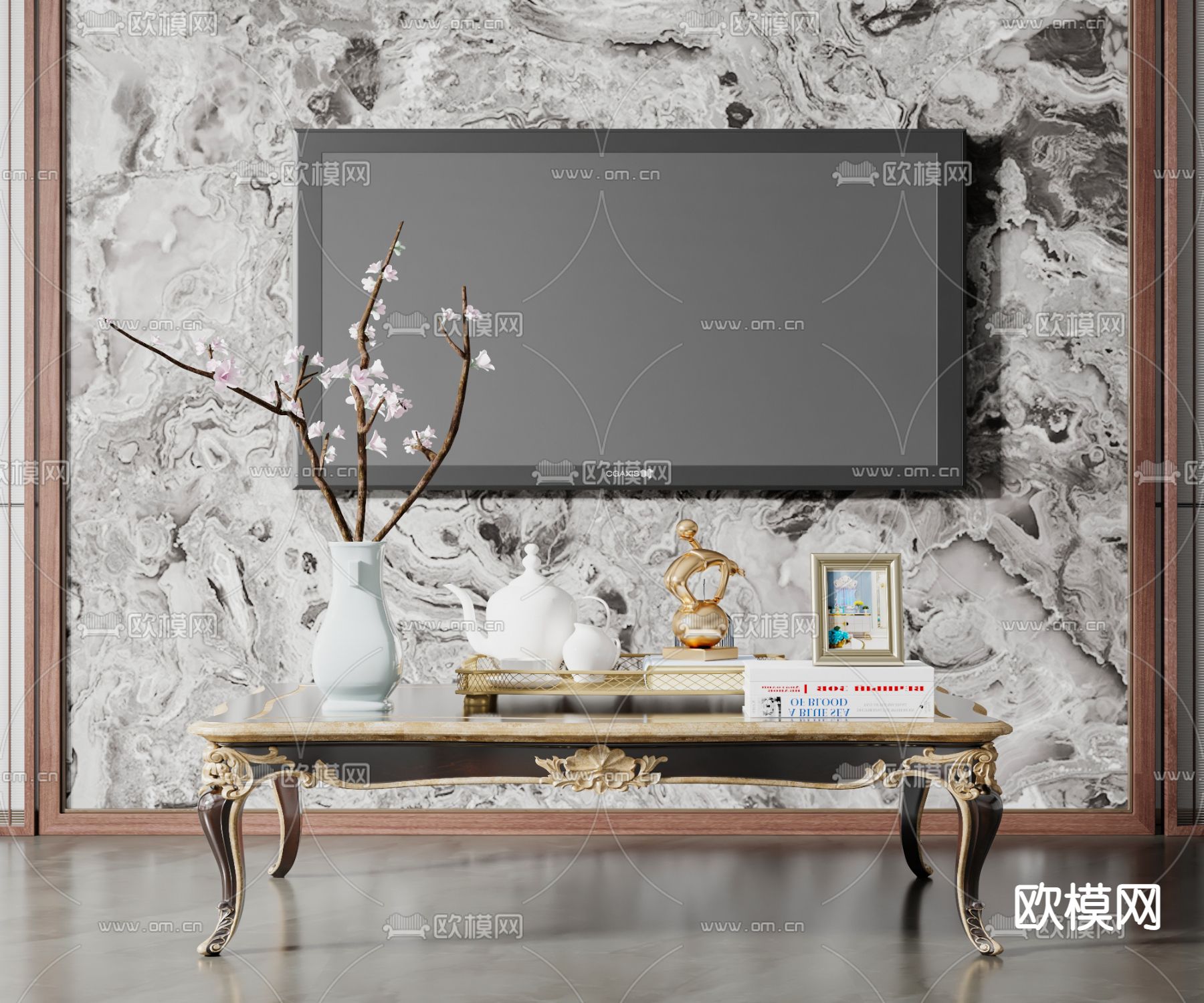 欧式雕花茶几su模型下载（渲染图1）
