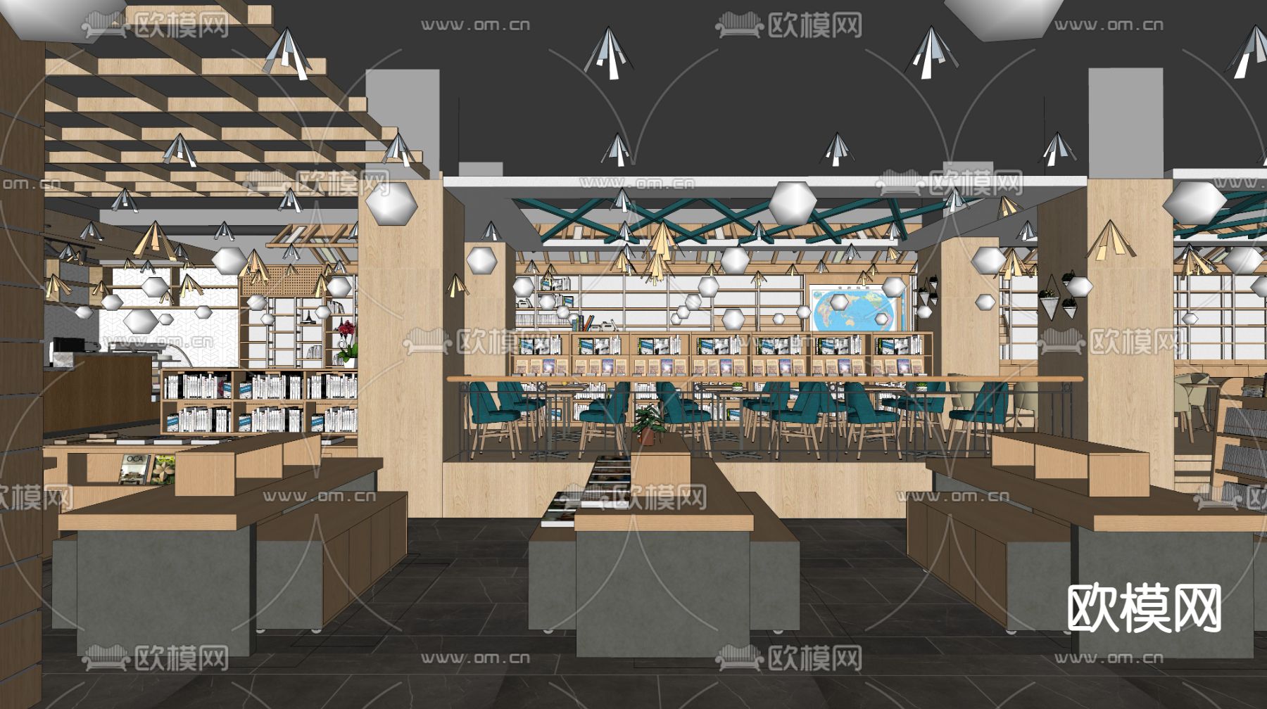 现代书店 图书馆su模型下载（渲染图2）