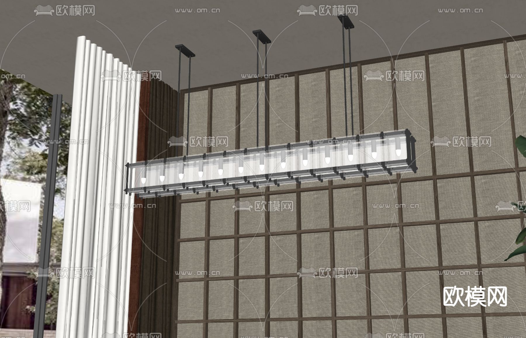 新中式办公吊灯su模型下载（渲染图2）
