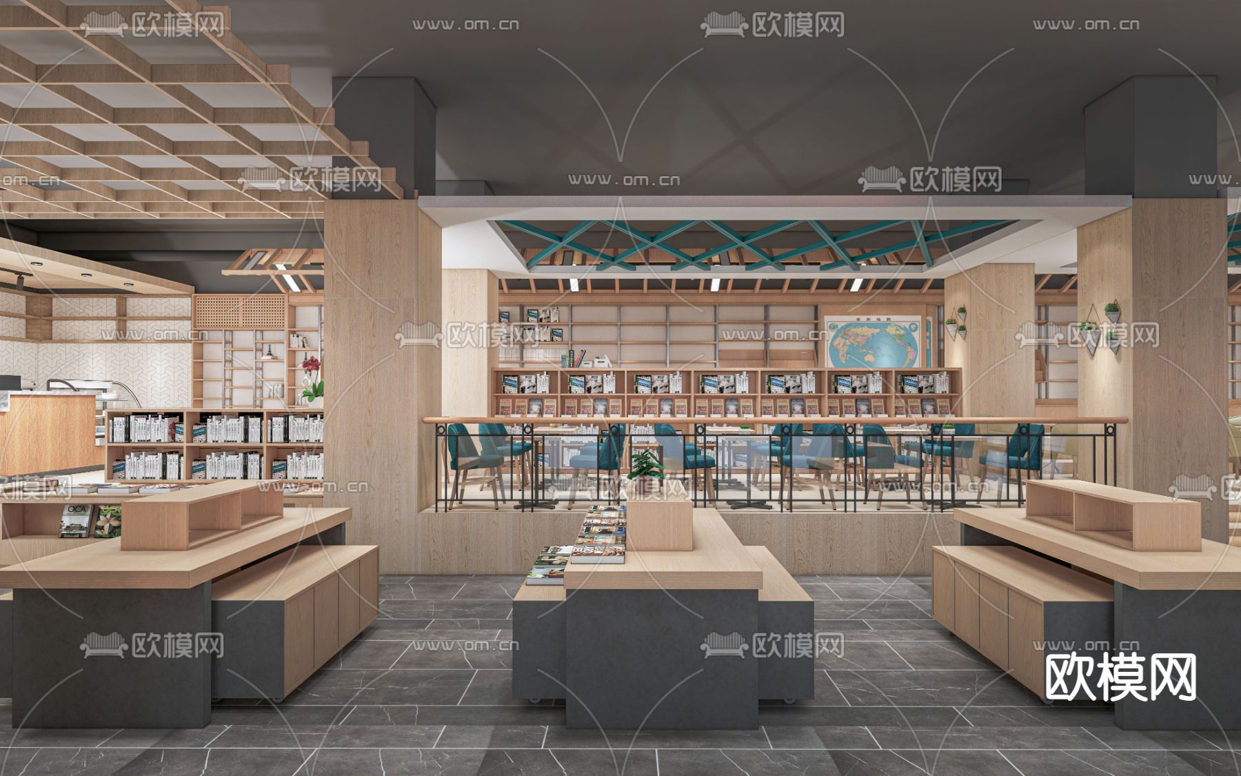 现代书店 图书馆su模型下载（渲染图1）