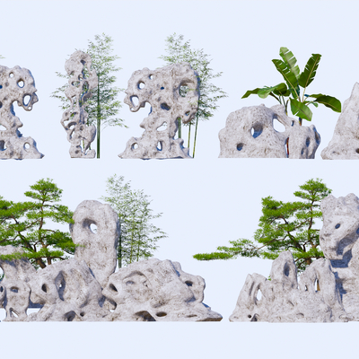 假山石头 太湖石 景观小品su模型