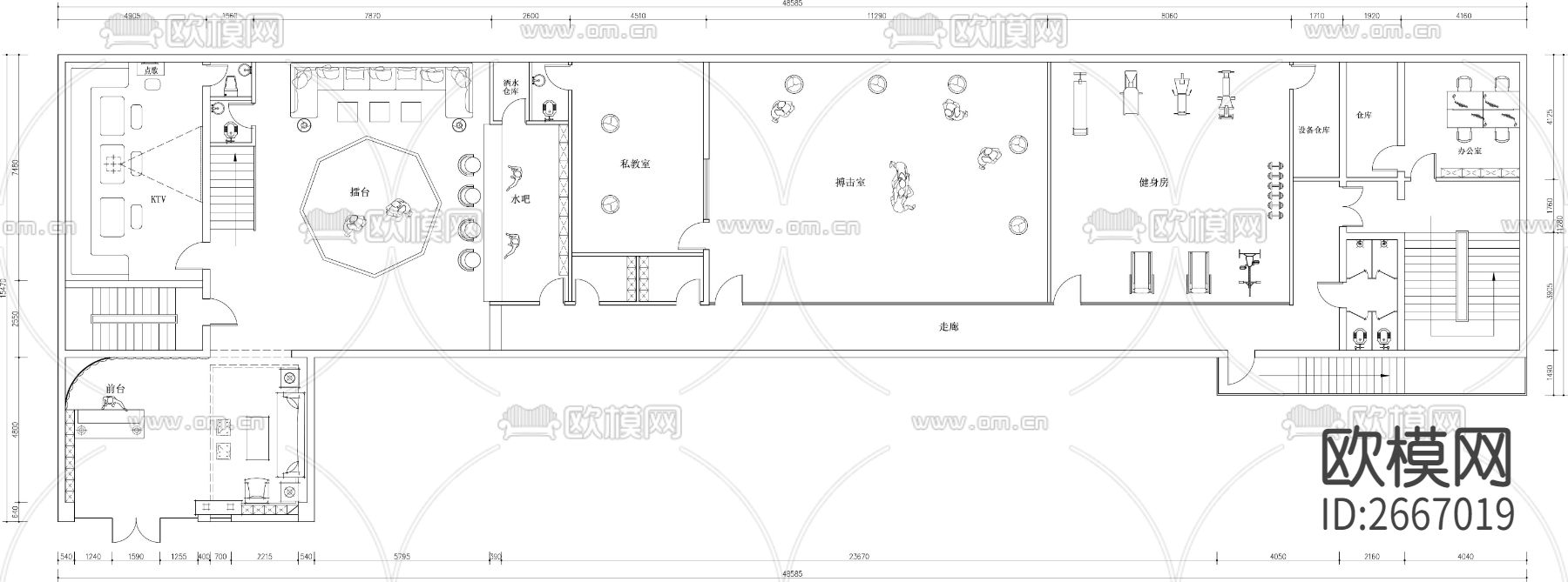 搏击健身房平面cad施工图下载