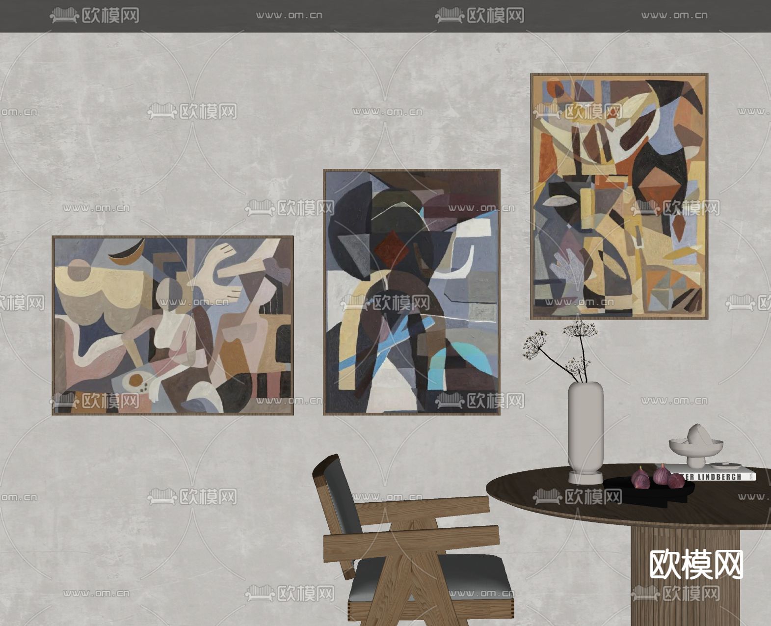 侘寂风装饰画su模型