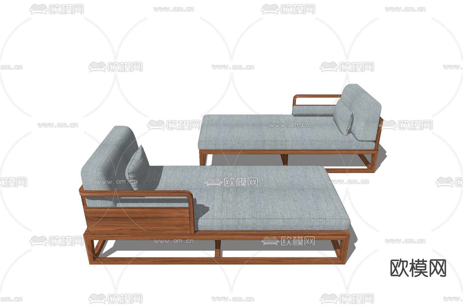 新中式实木贵妃椅su模型下载（渲染图2）