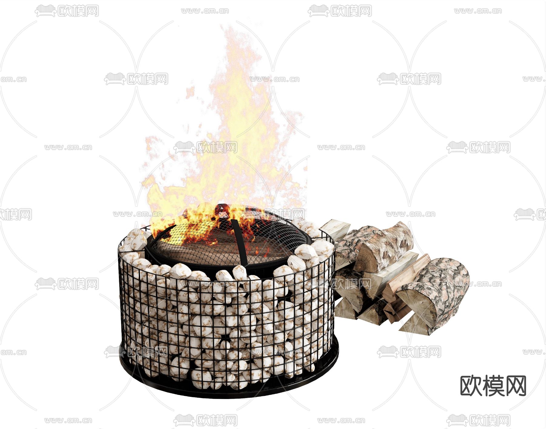 户外火炉  火焰柴火su模型下载（渲染图1）