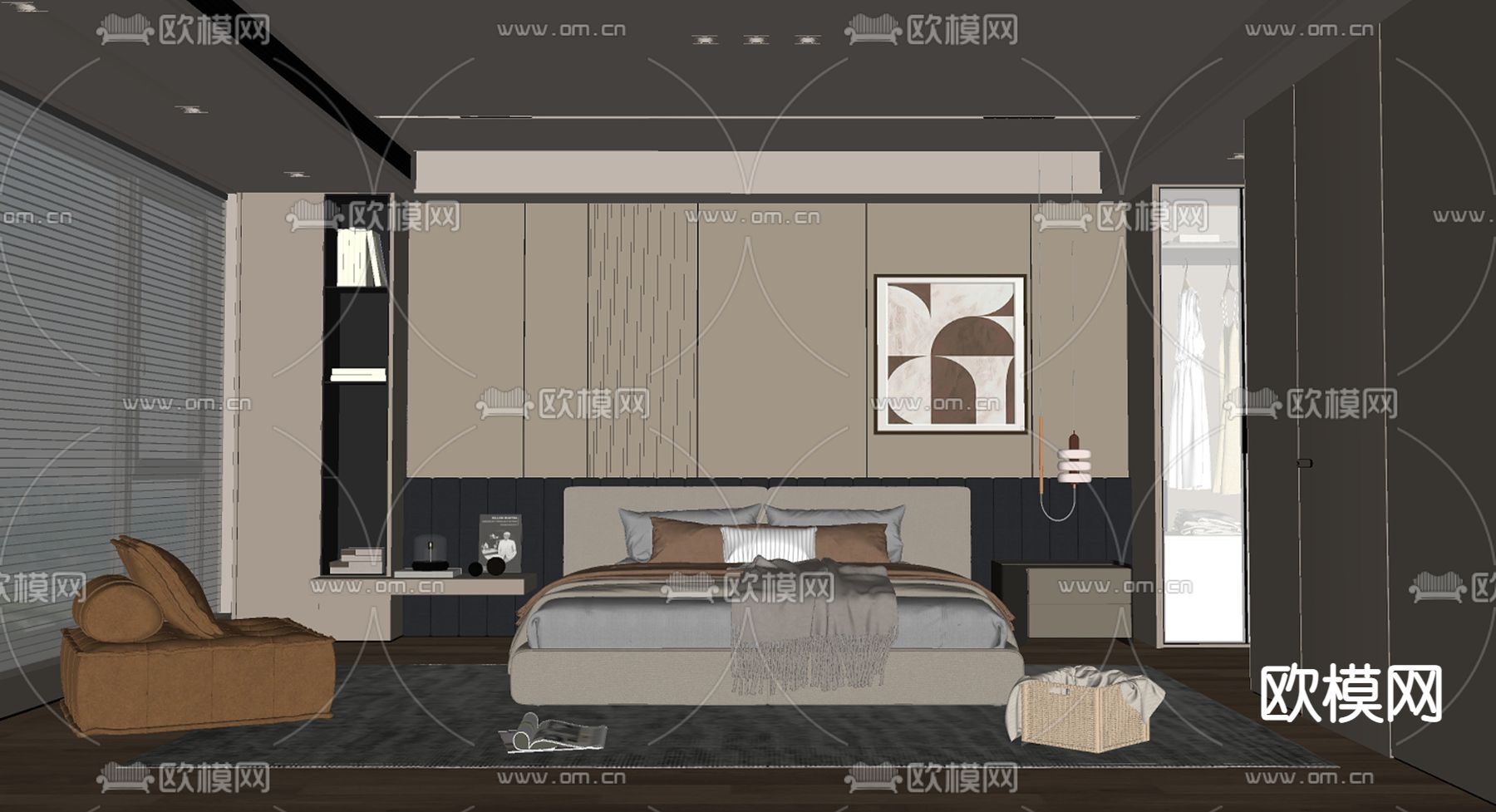 现代卧室su模型下载（渲染图2）