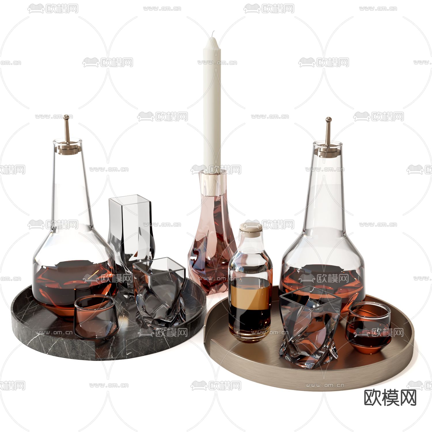 现代酒杯 酒瓶su模型下载（渲染图1）