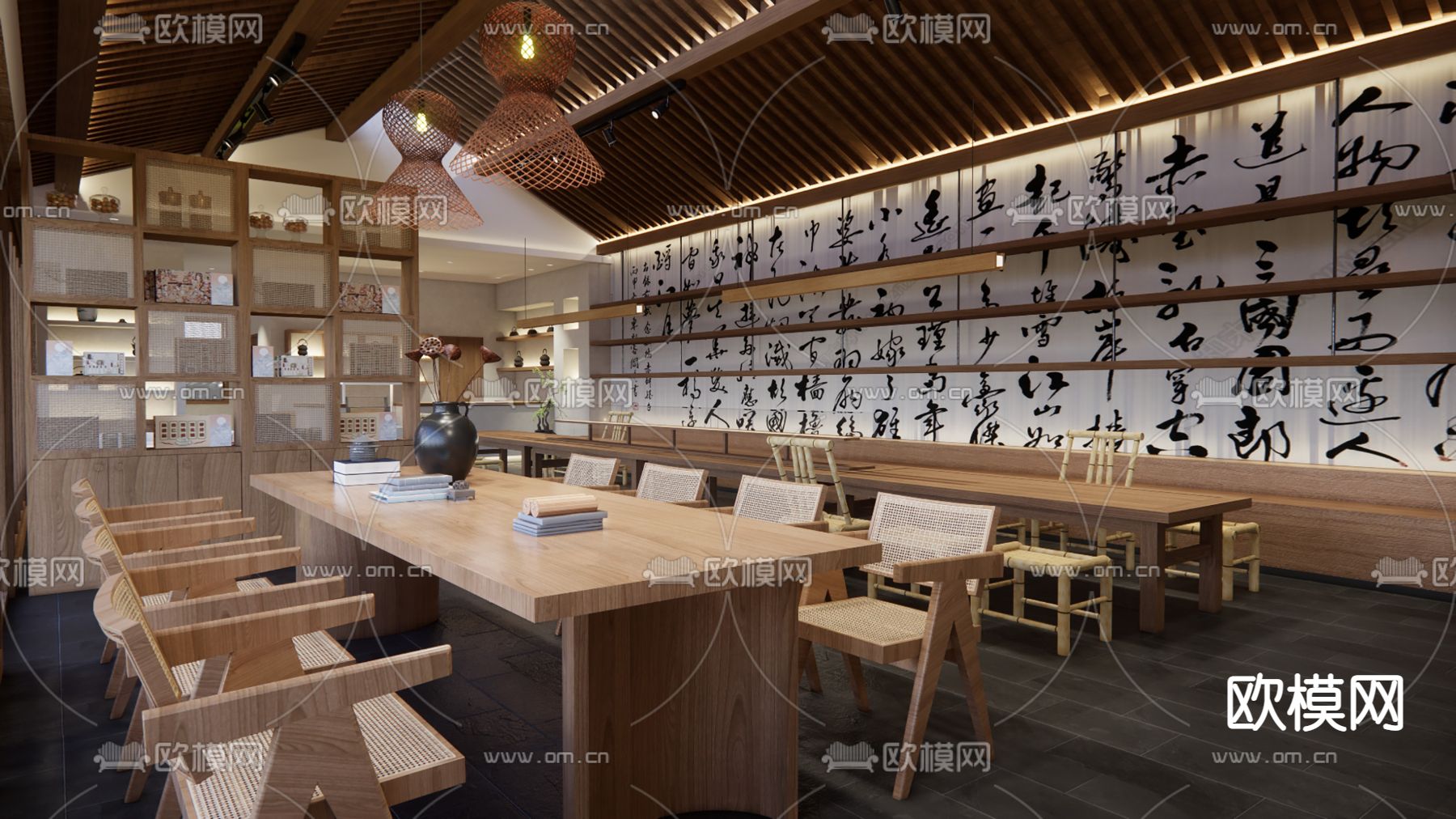 新中式茶馆su模型下载（渲染图1）