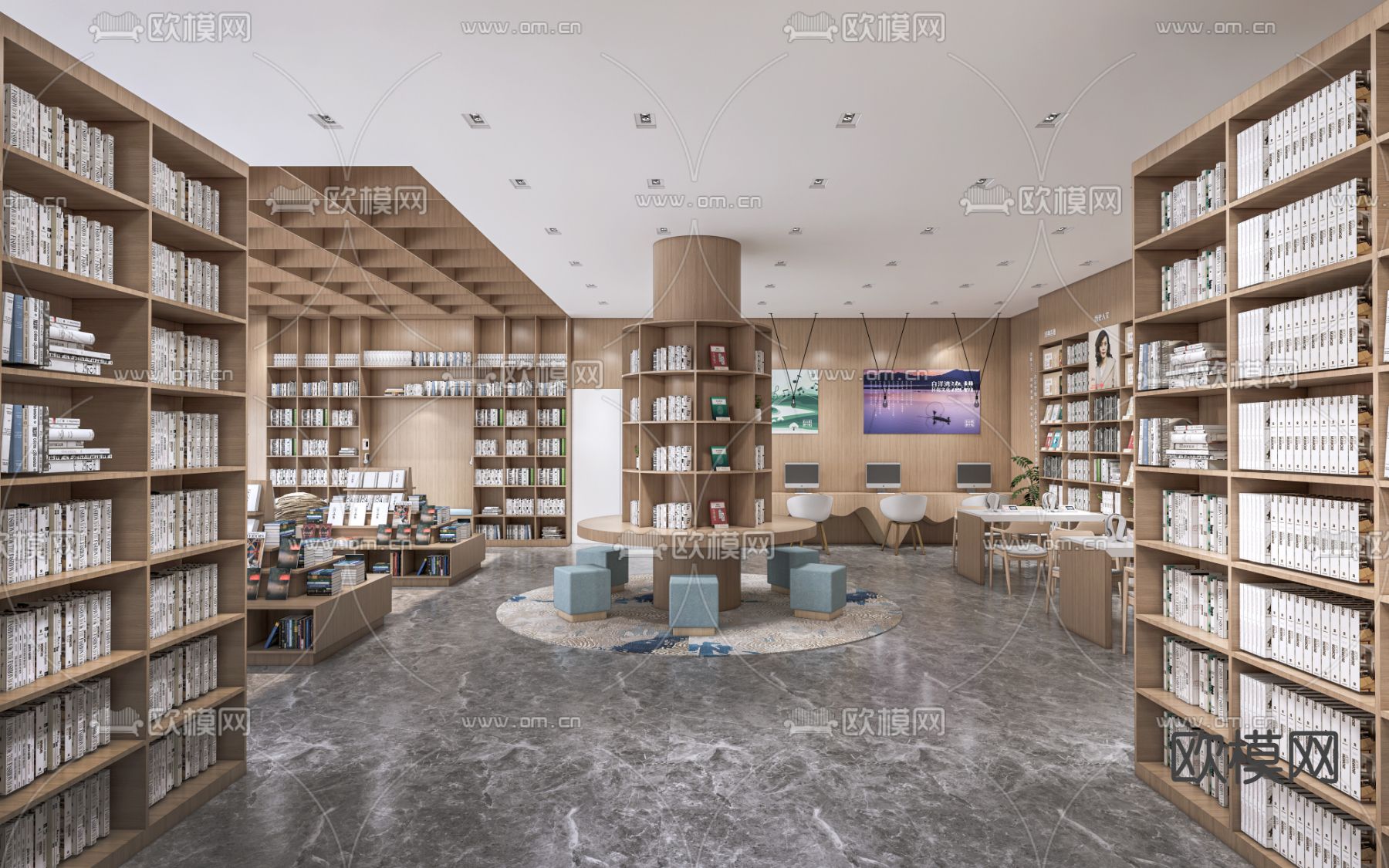 现代书店 图书馆su模型下载（渲染图1）