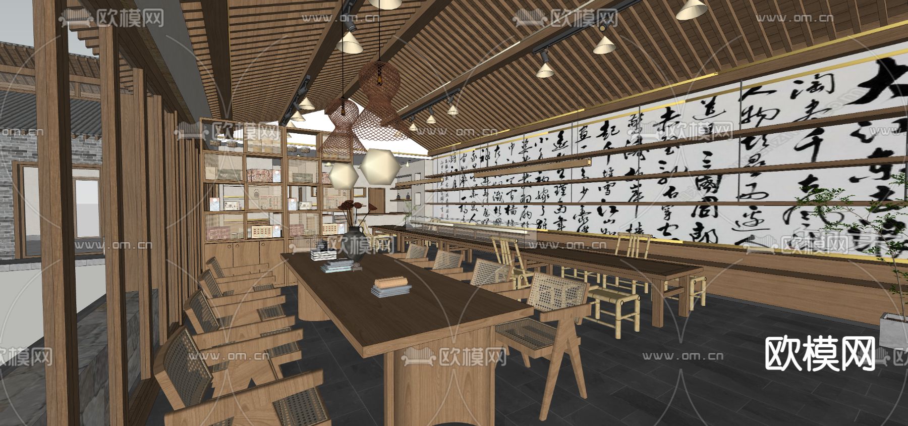新中式茶馆su模型下载（渲染图3）