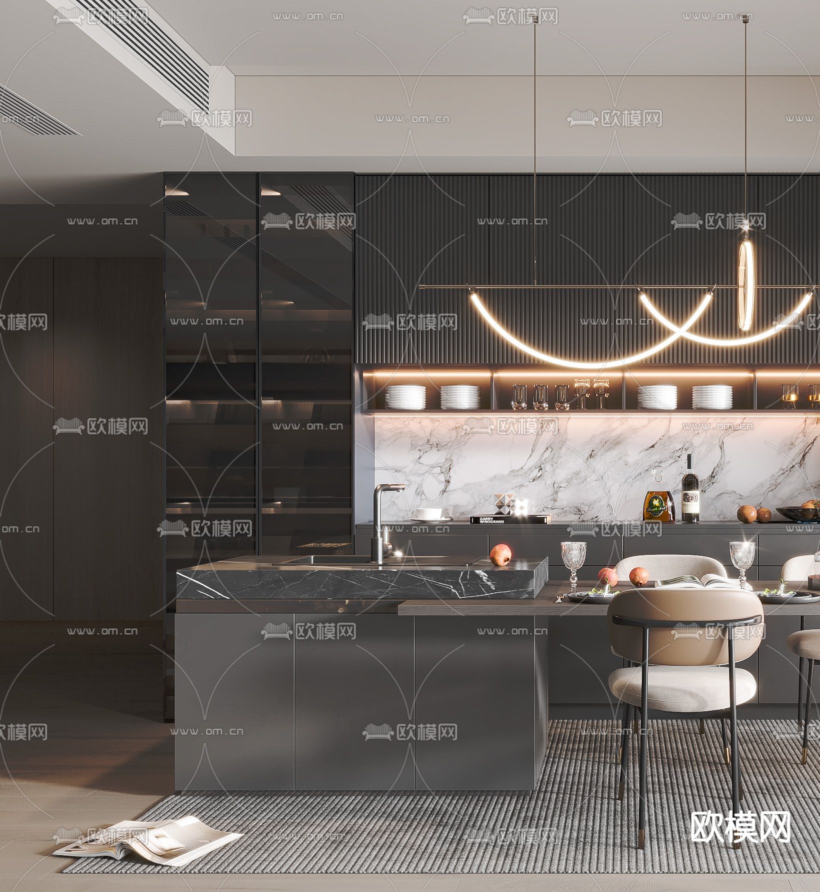 暗黑风餐厅3d模型下载（渲染图2）