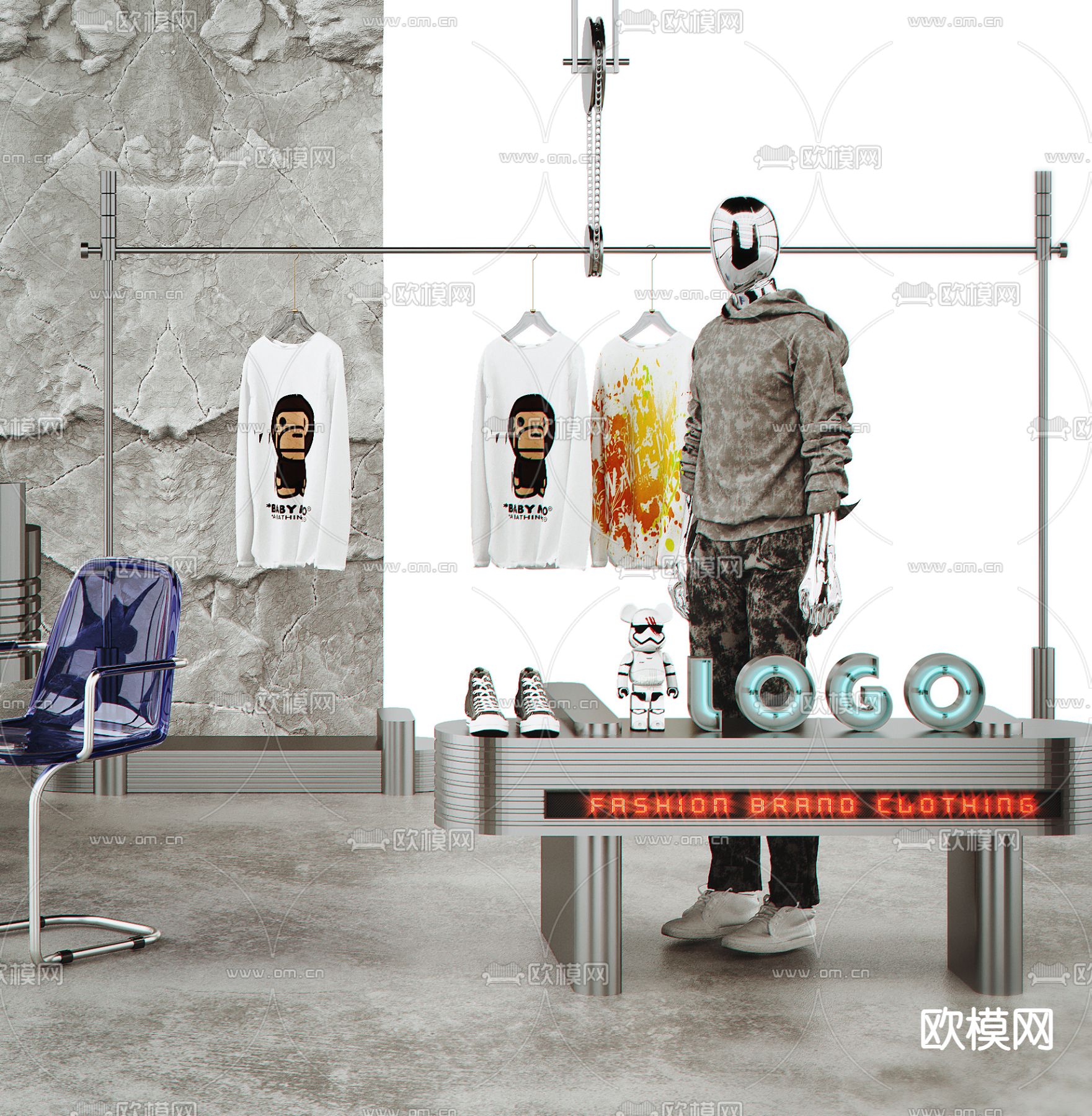 服装店 衣架 货架 模特3d模型下载（渲染图3）