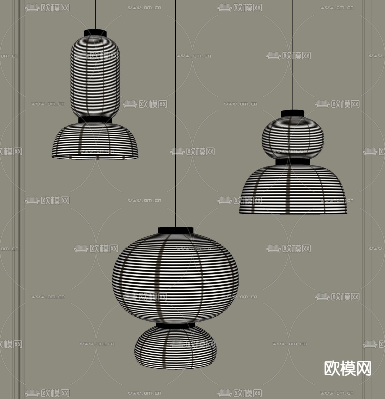 新中式编织吊灯su模型下载（渲染图2）