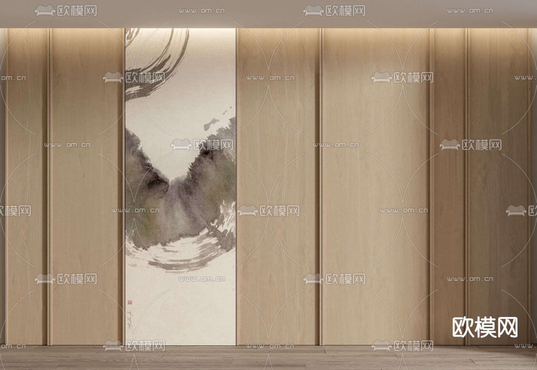 新中式背景墙 装饰画su模型