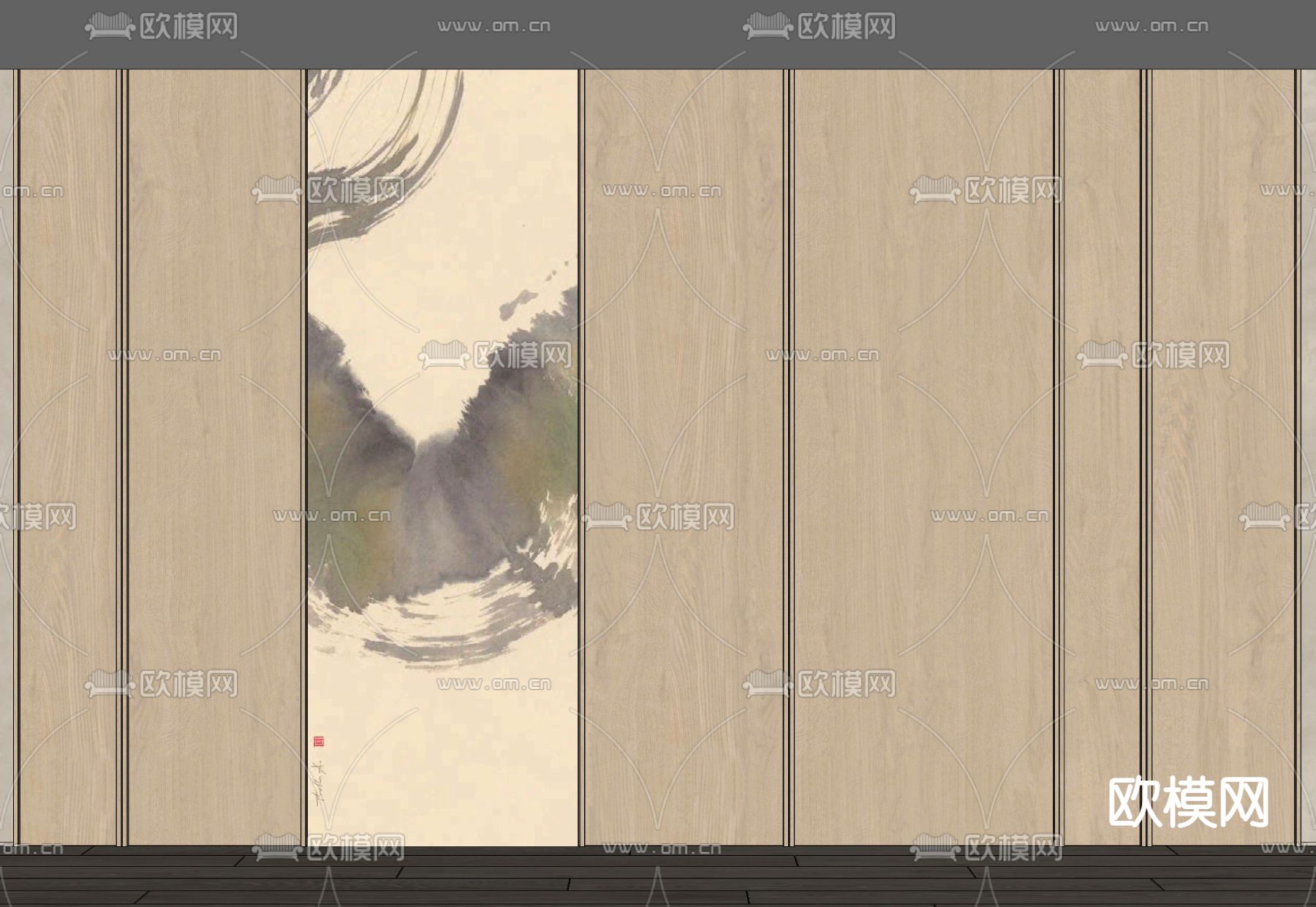 新中式背景墙 装饰画su模型