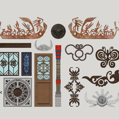  中式苗族景观小品su模型 