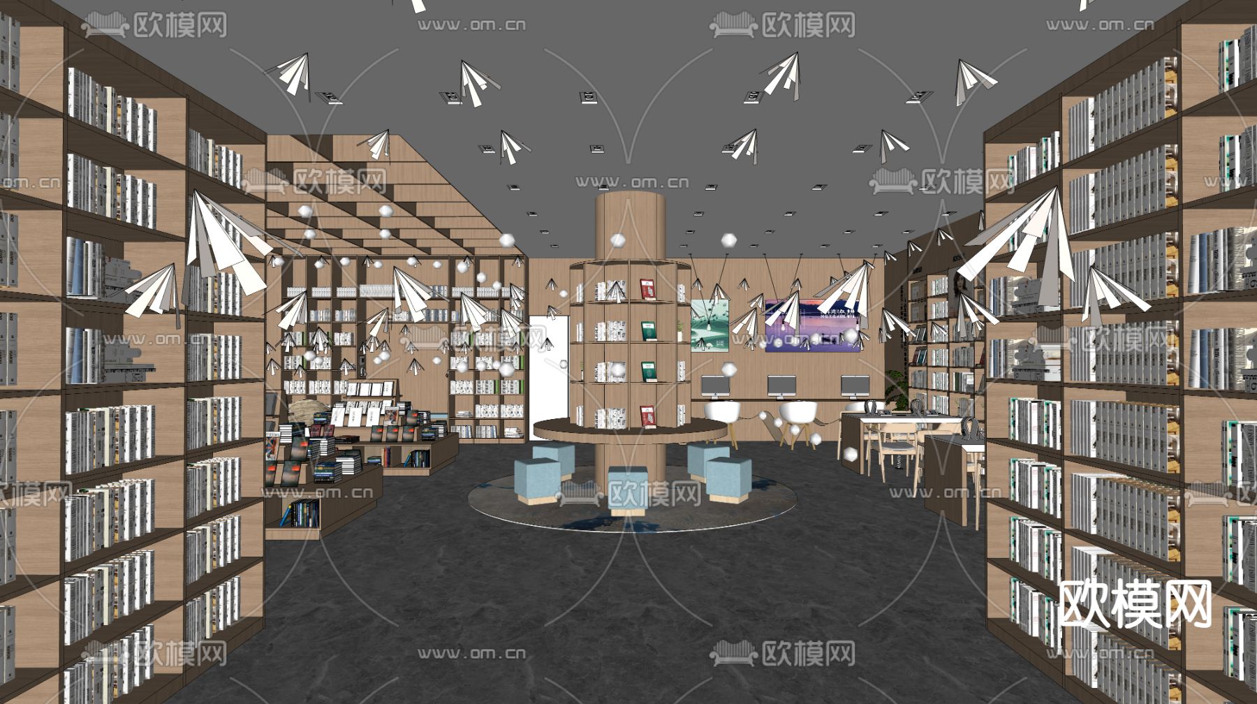 现代书店 图书馆su模型下载（渲染图2）