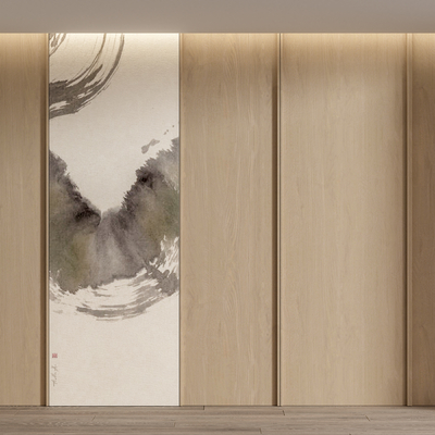 新中式背景墙 装饰画su模型