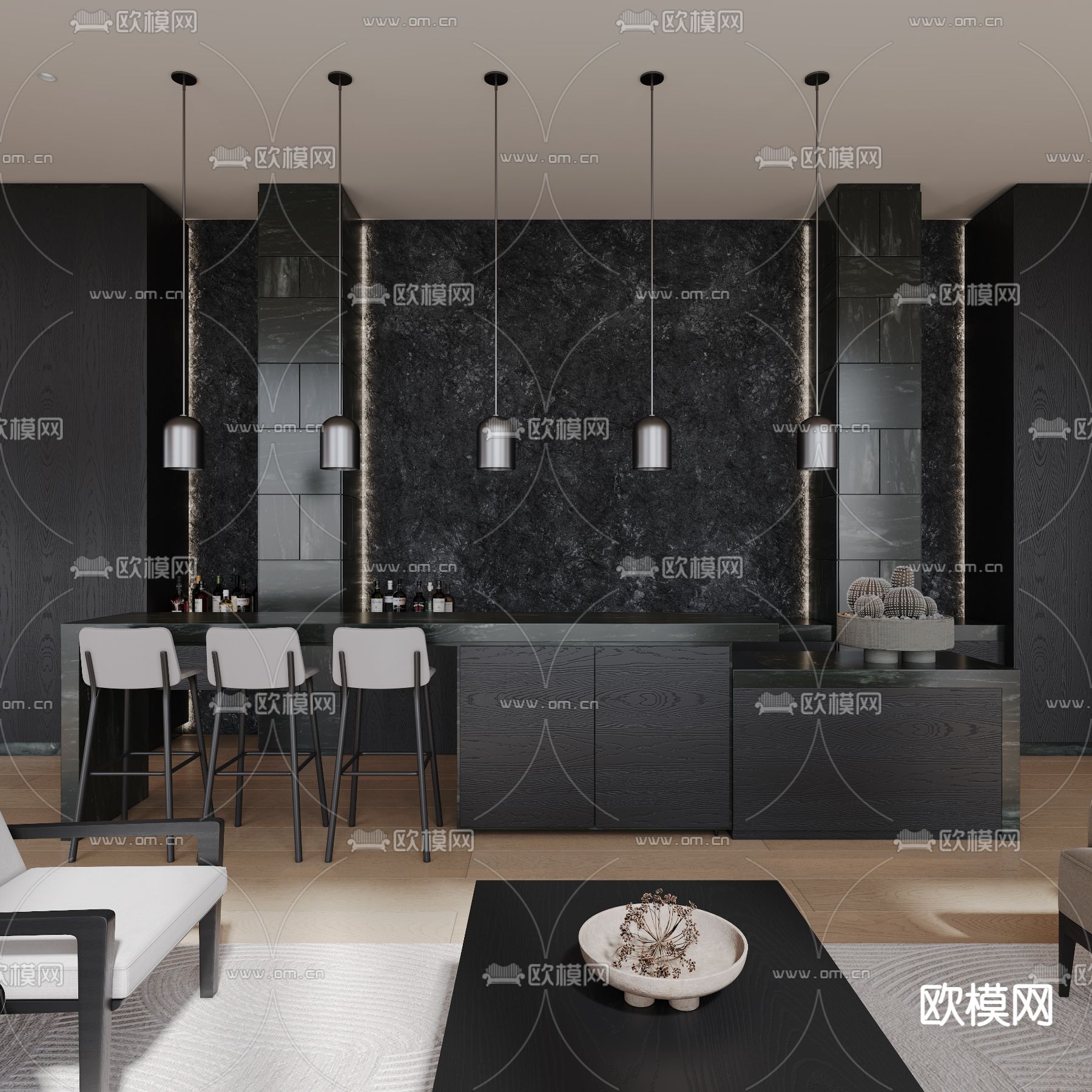 酒店大堂吧 休闲区3d模型