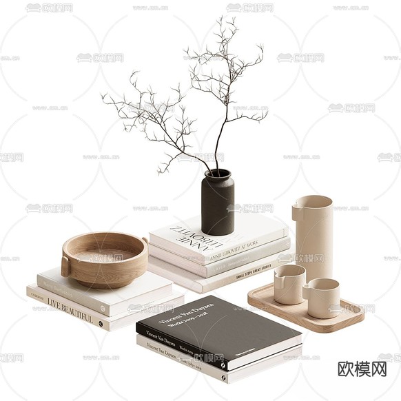 桌面摆件 书籍 花瓶3d模型下载(渲染图1)