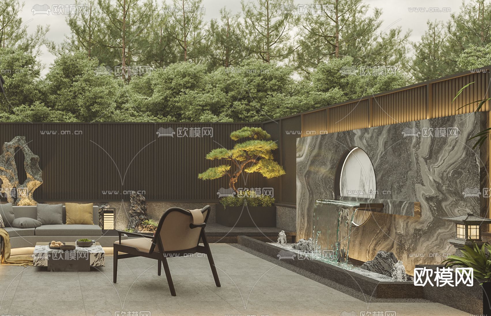 新中式花园 庭院3d模型下载（渲染图3）