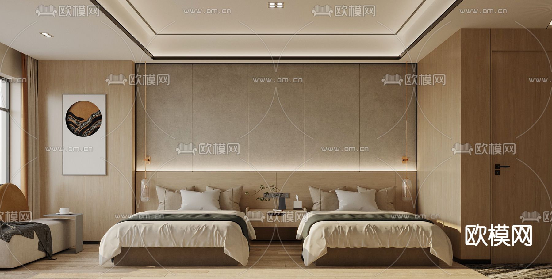 酒店客房 双床房3d模型下载