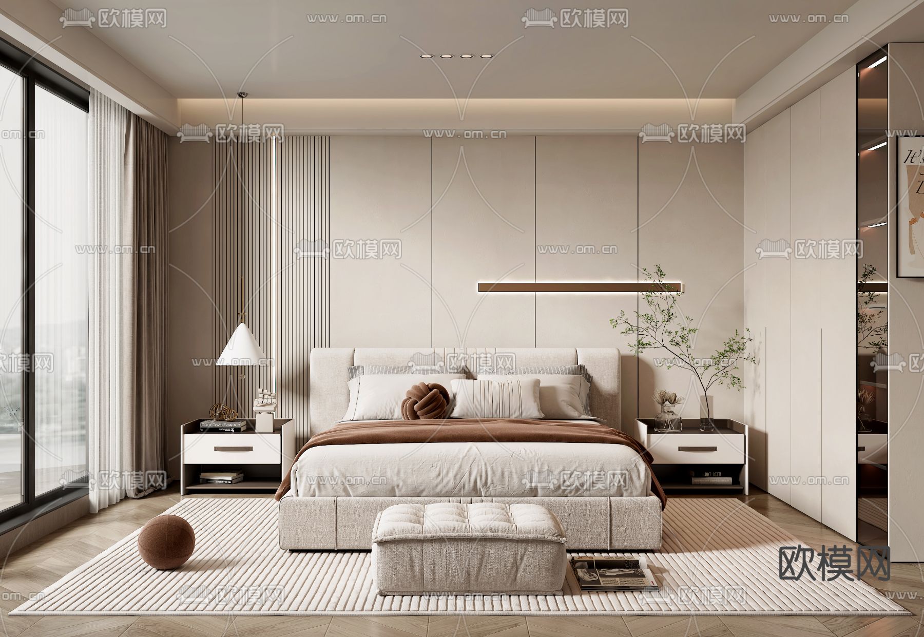 现代卧室 主人房3d模型下载