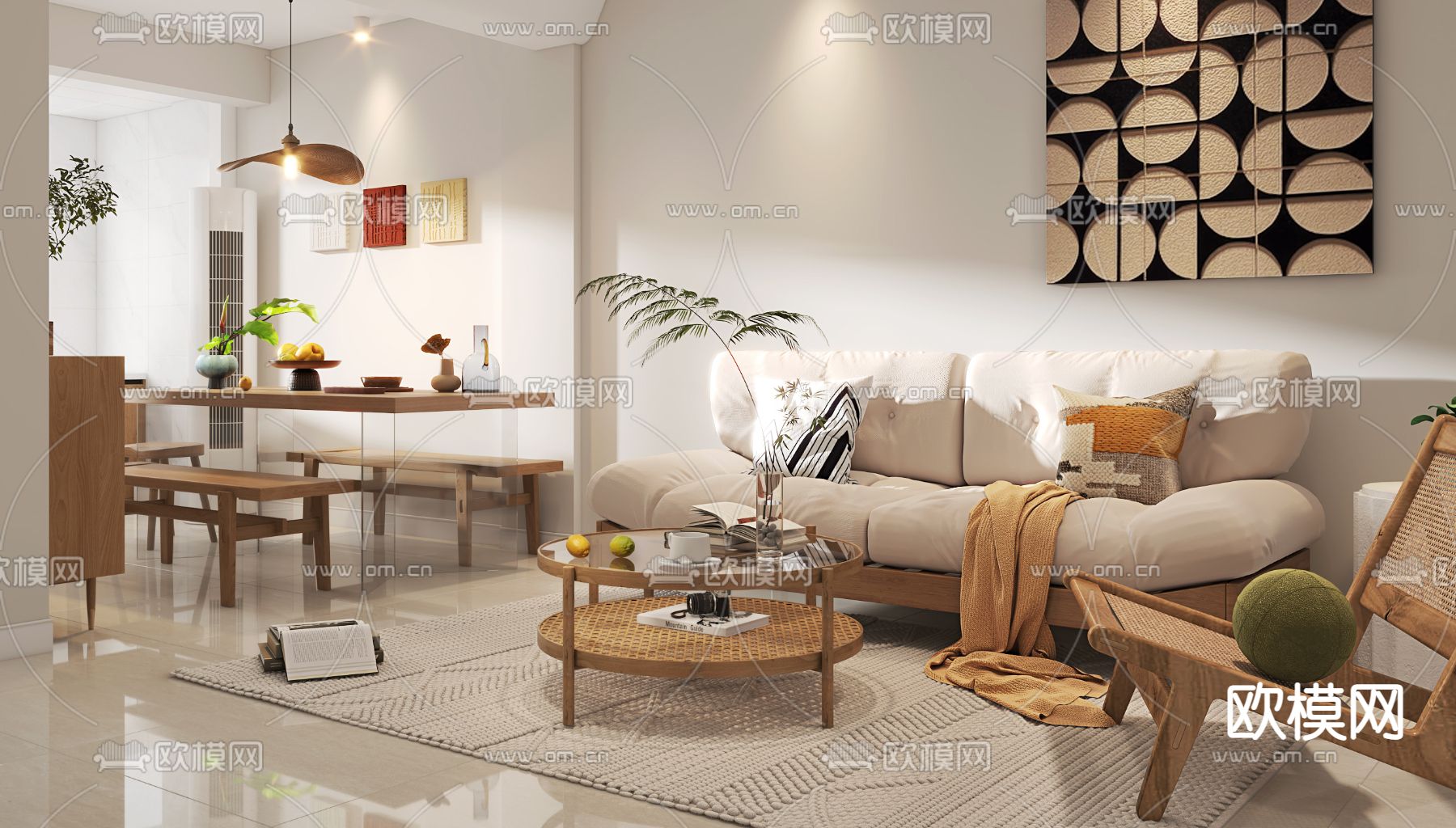 北欧民宿 客餐厅3d模型下载（渲染图3）