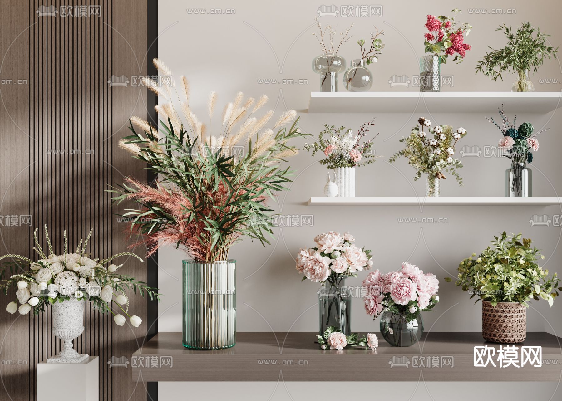 花瓶 花艺 鲜花 插花3d模型下载