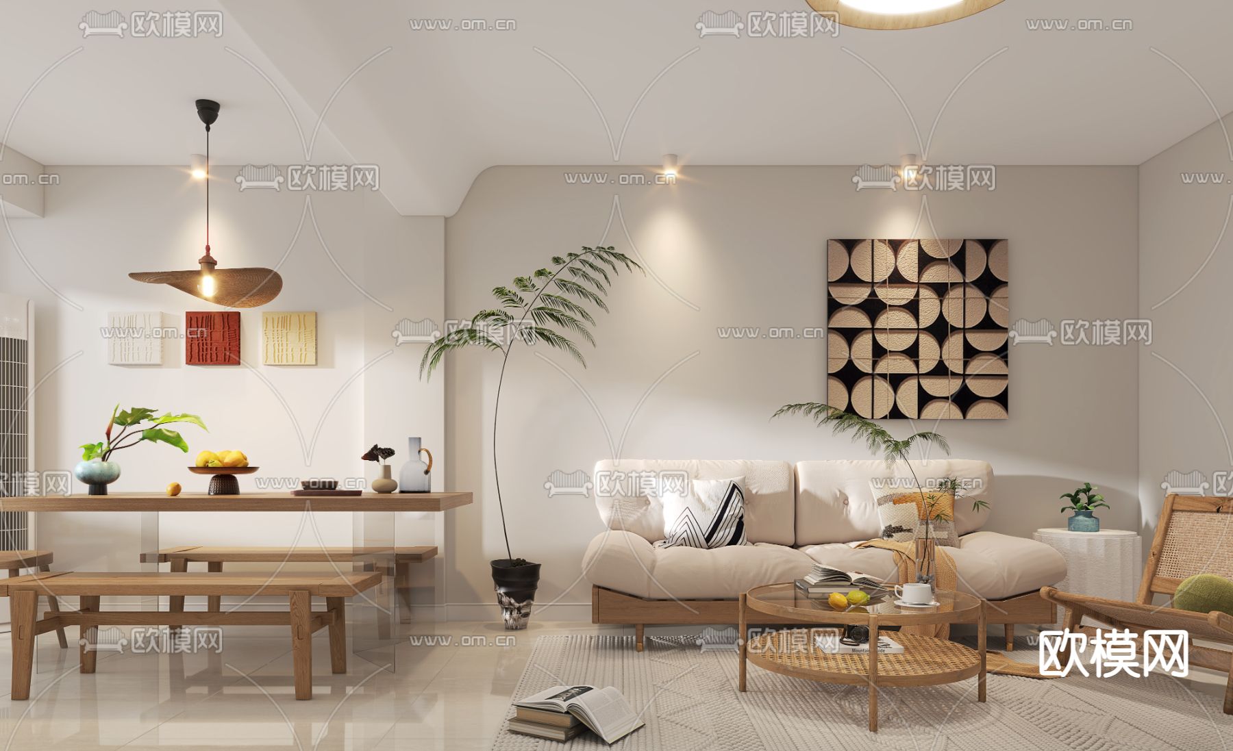 北欧民宿 客餐厅3d模型下载（渲染图1）
