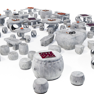  户外石凳 石桌su模型 