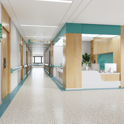  现代医院护士站 过道su模型 