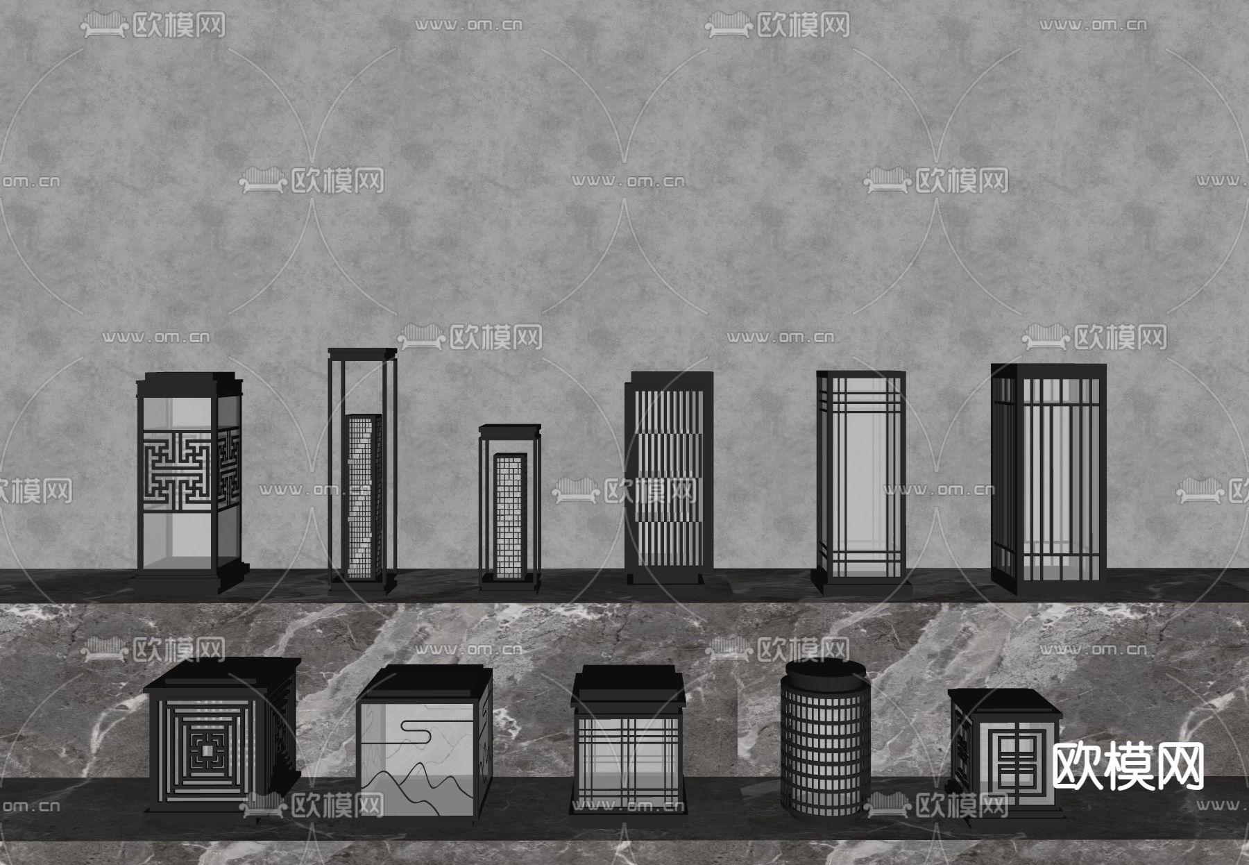 新中式景观灯 户外灯 草坪灯su模型下载（渲染图2）