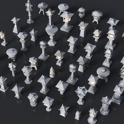  中式石灯笼 玉钟 景观灯su模型 