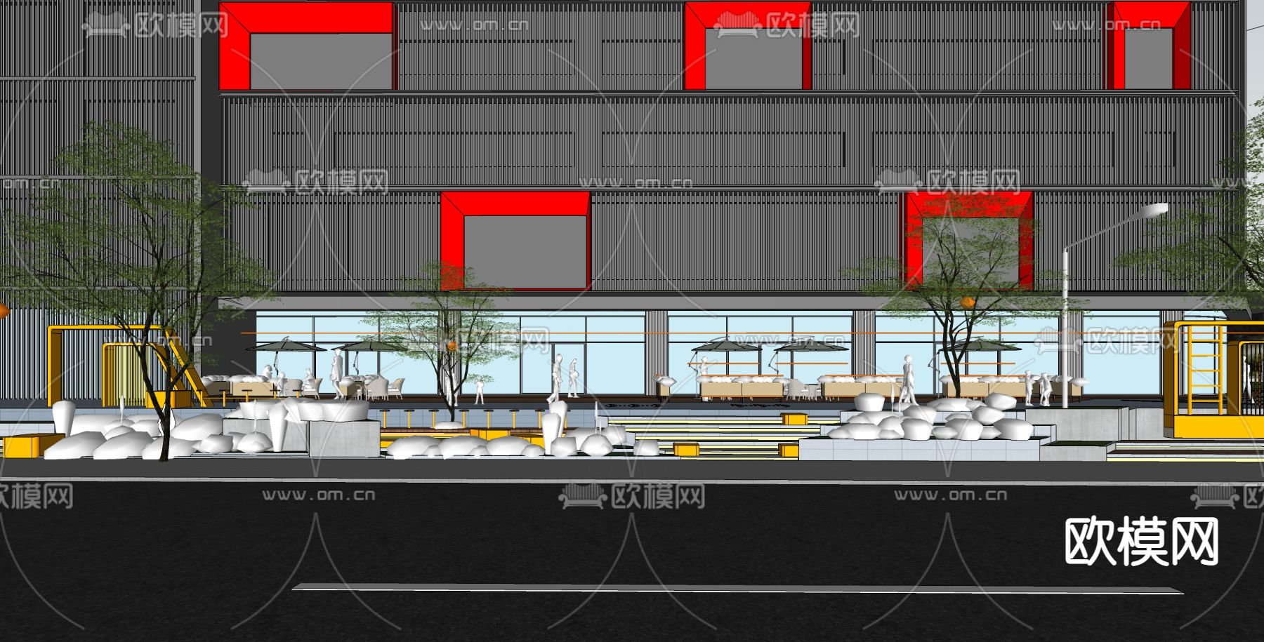 商业街su模型下载（渲染图4）